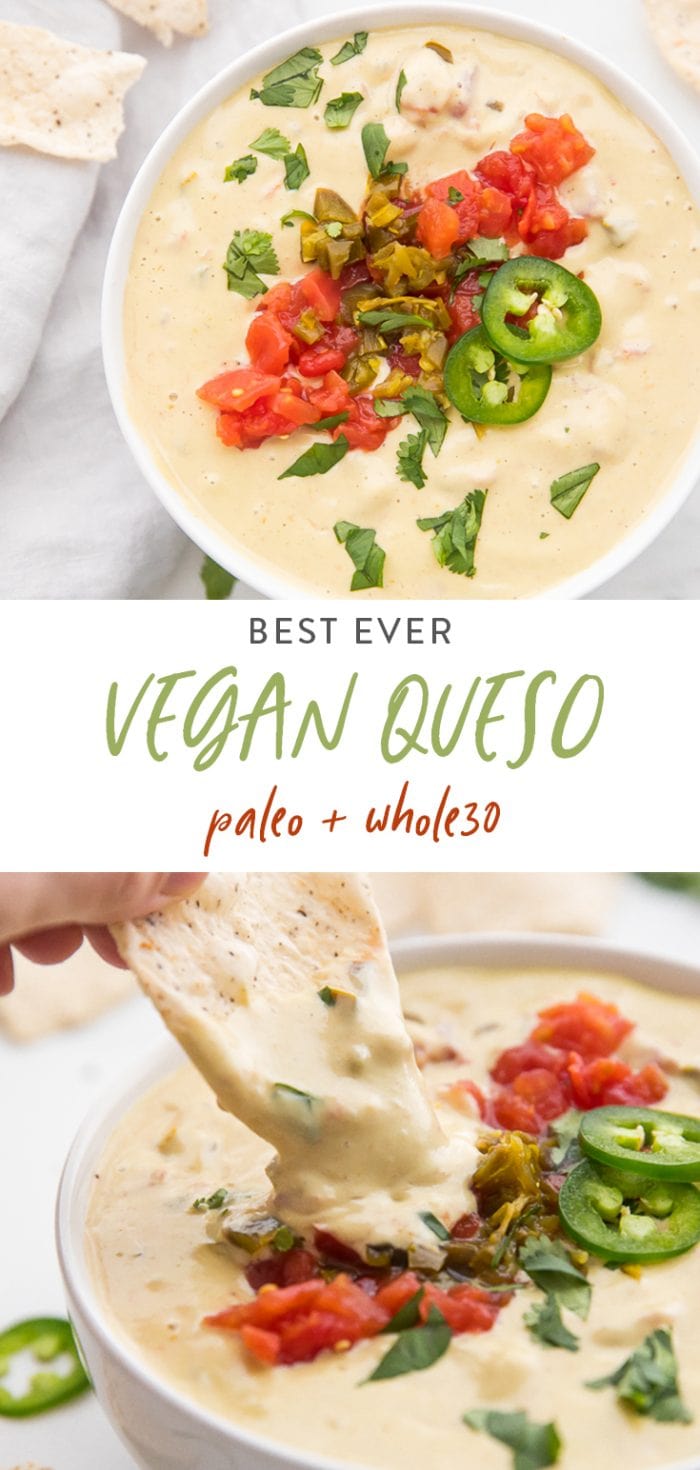 Vegan queso Pinterest graphic