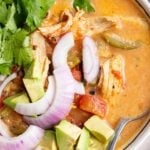 close-up overhead image of whole30 instant pot chicken tortilla-less soup