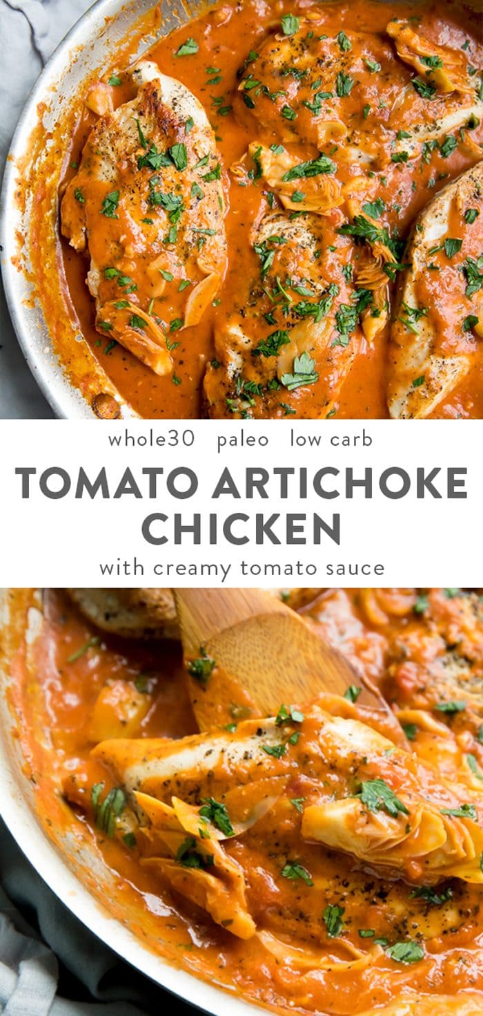 Whole30 Tomato Artichoke Chicken (Paleo, Dairy-Free) Pinterest image