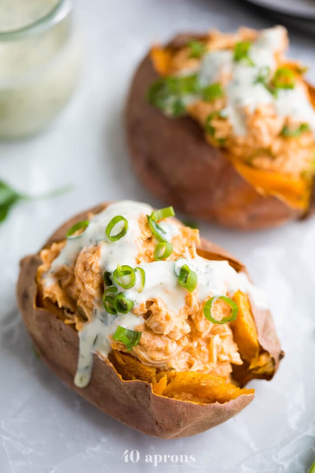 Healthy Buffalo Chicken Stuffed Sweet Potatoes Whole Aprons