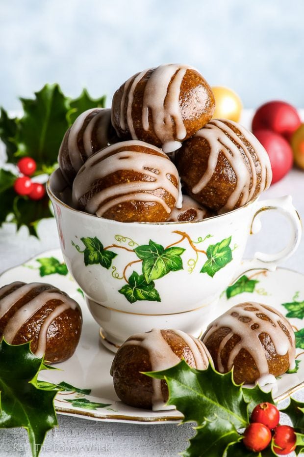 Healthy Christmas Treats Roundup Image of Healthy No Bake Gingerbread Cookie Dough Bites from The Loopy Whisk