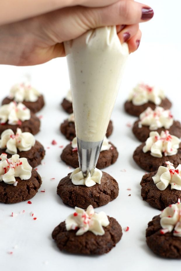 Healthy Christmas Treats Roundup Image of Paleo Hot Cocoa Cookies with Vanilla Bean Frosting from Fit Foodie Finds