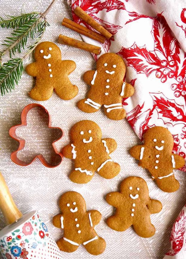 Healthy Christmas Treats Roundup Image of Paleo Almond Flour Gingerbread Men Cookies from Perchance to Cook