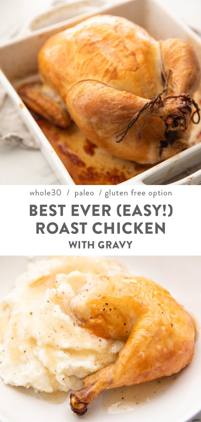 Best Ever Easy Roast Chicken with Gravy (Whole30, Paleo) Pinterest image