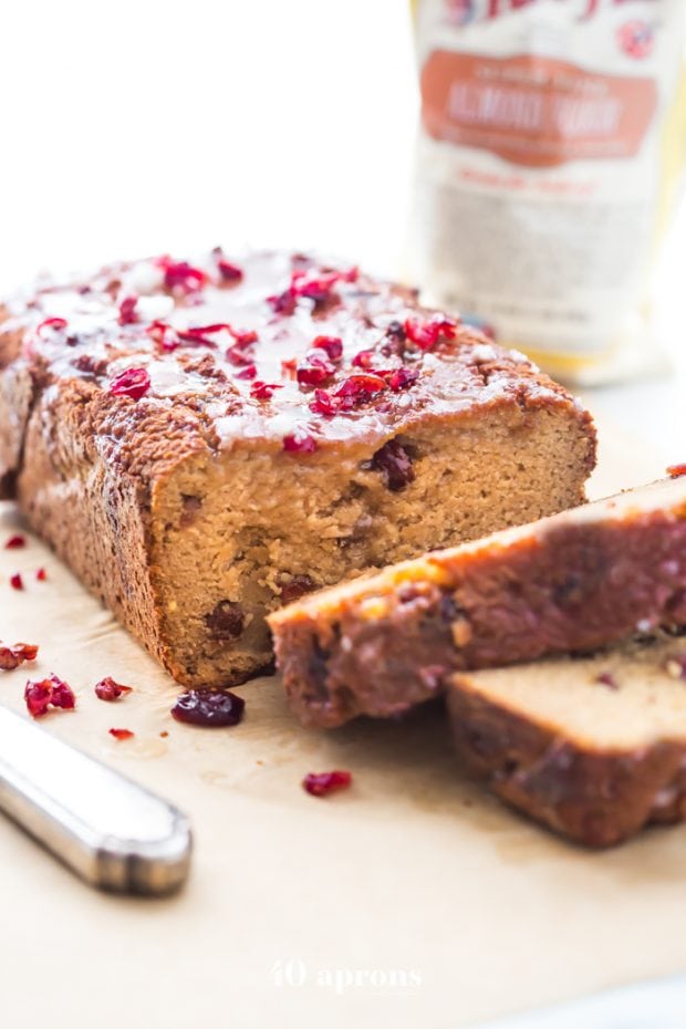 Healthy Christmas Treats Roundup Image of Paleo Cranberry Orange Pound Cake from 40 Aprons