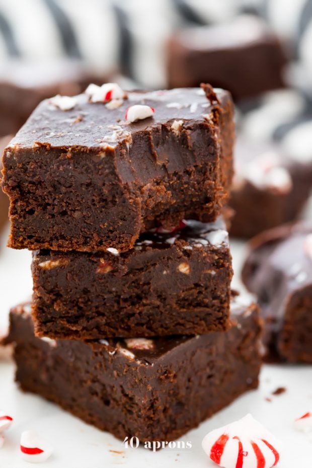 Healthy Christmas Treats Roundup Image of Paleo Vegan Peppermint Frosted Brownies from 40 Aprons