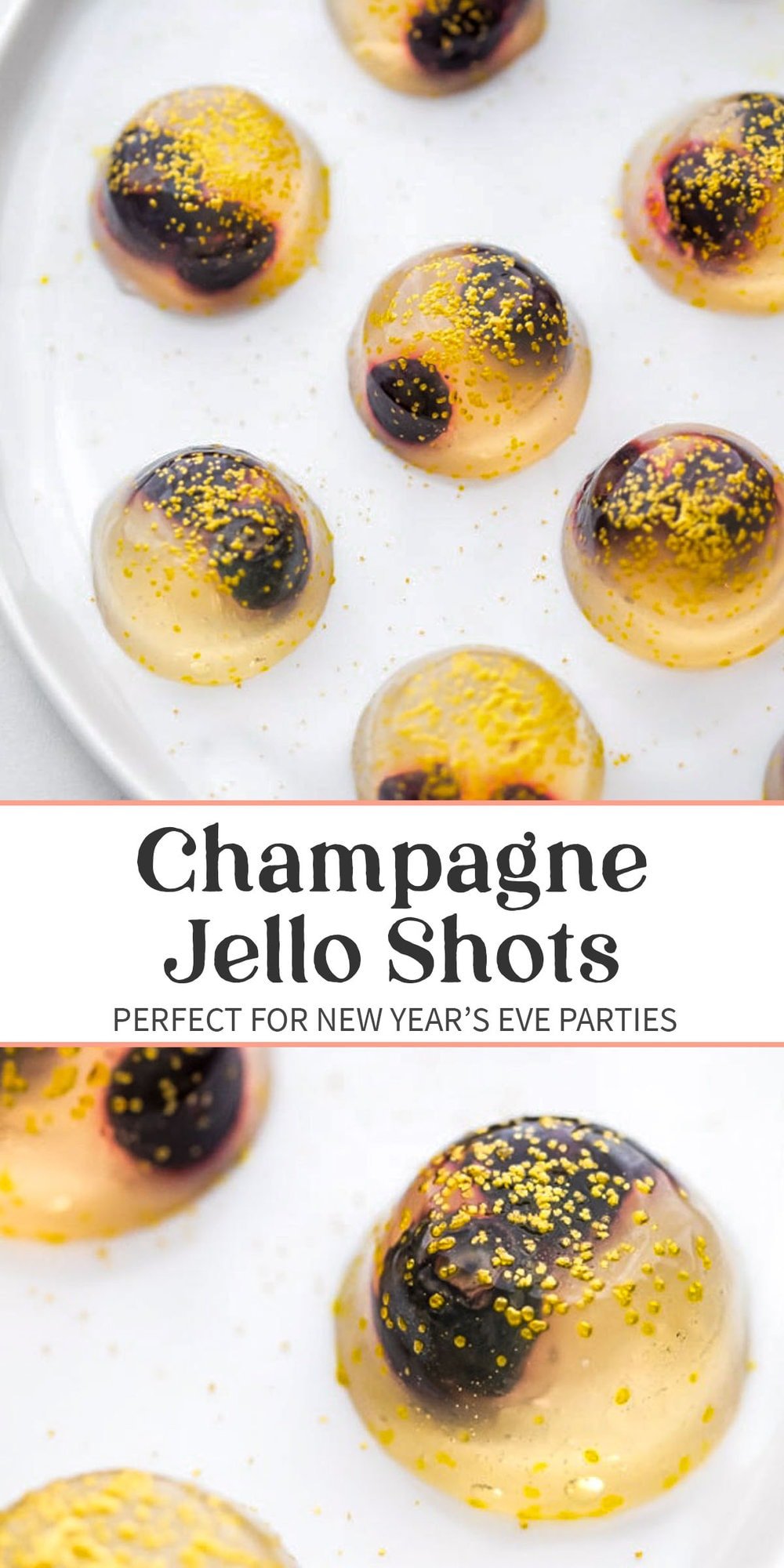 Pin graphic for champagne jello shots.