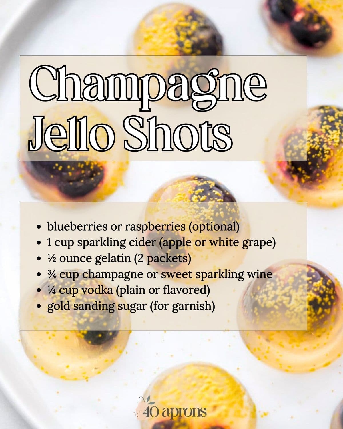Pin graphic for champagne jello shots.