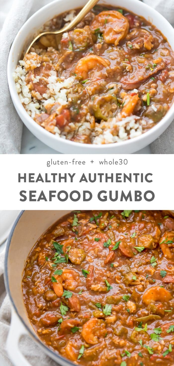 Healthy Authentic Seafood Gumbo (Gluten Free, Whole30, Paleo, Low Carb) Pinterest image