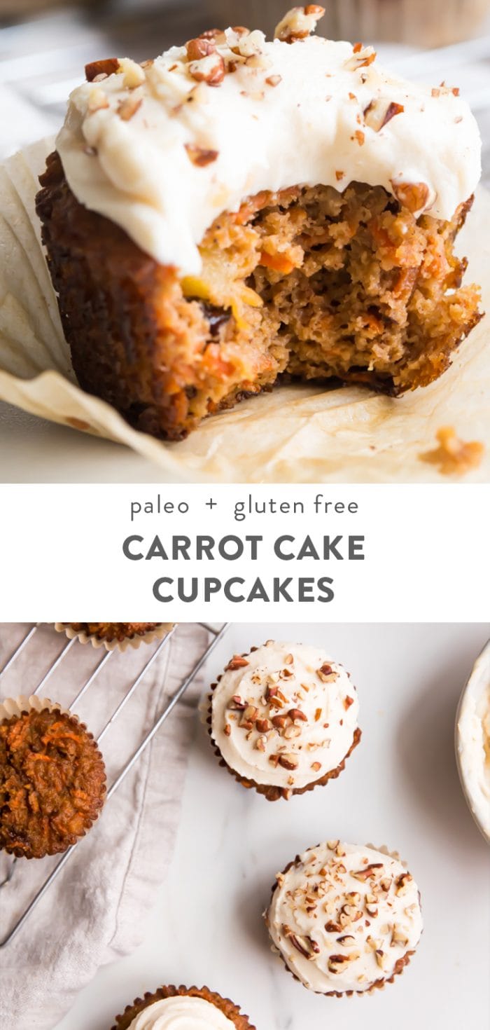 Paleo Carrot Cake Cupcakes with Cream Cheese Frosting (Gluten Free) Pinterest image