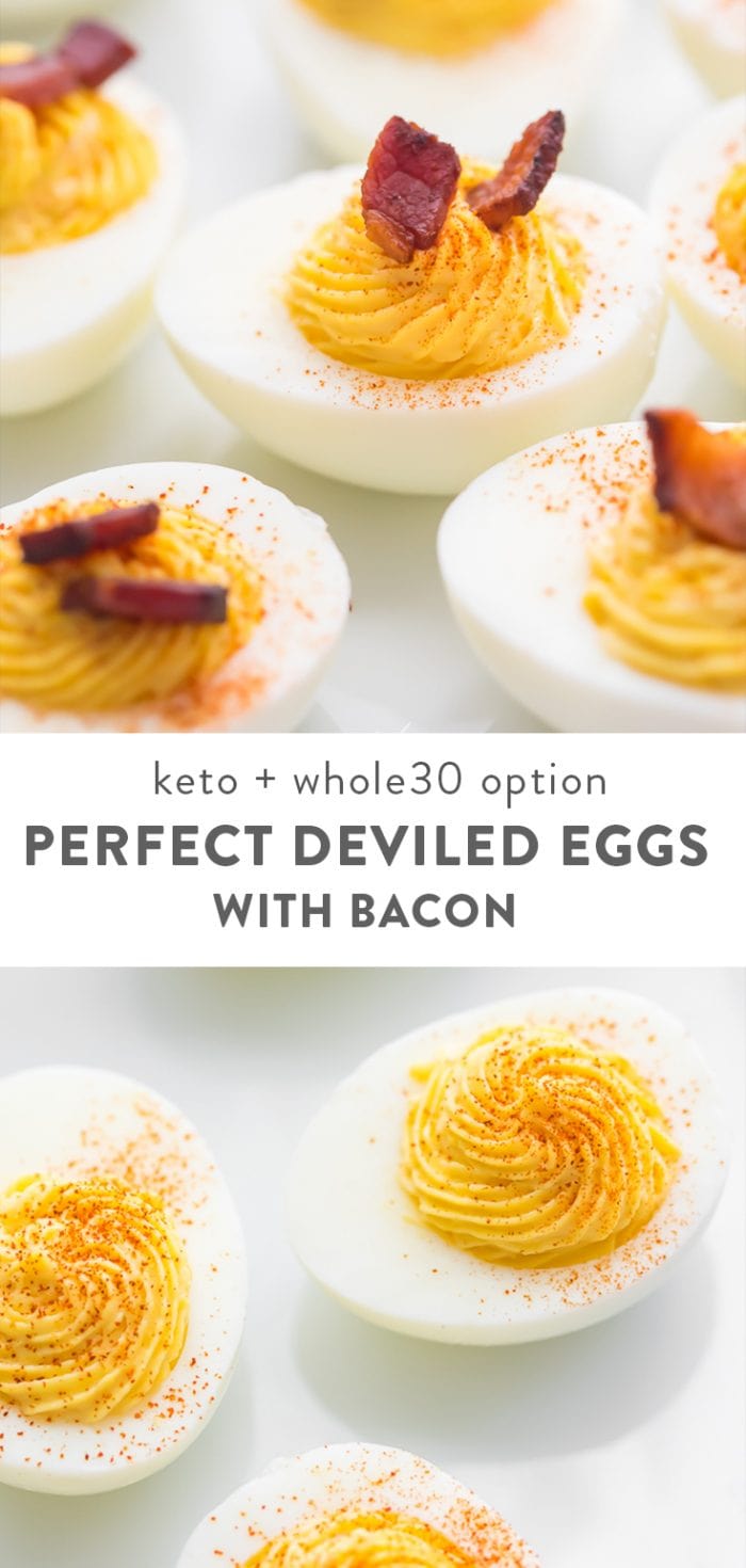 Perfect Deviled Eggs with Bacon (Keto, Low Carb, Whole30) Pinterest graphic