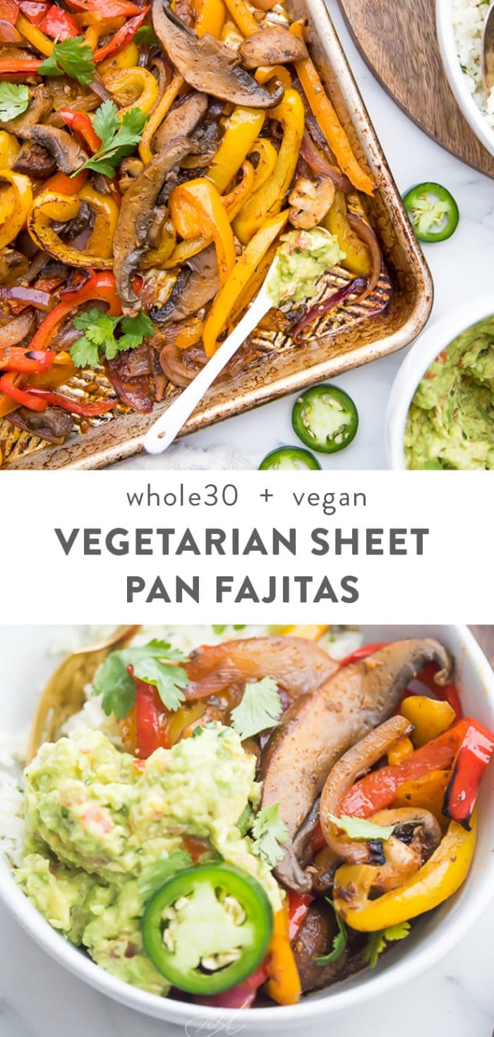Vegetarian sheet pan fajitas Pinterest graphic