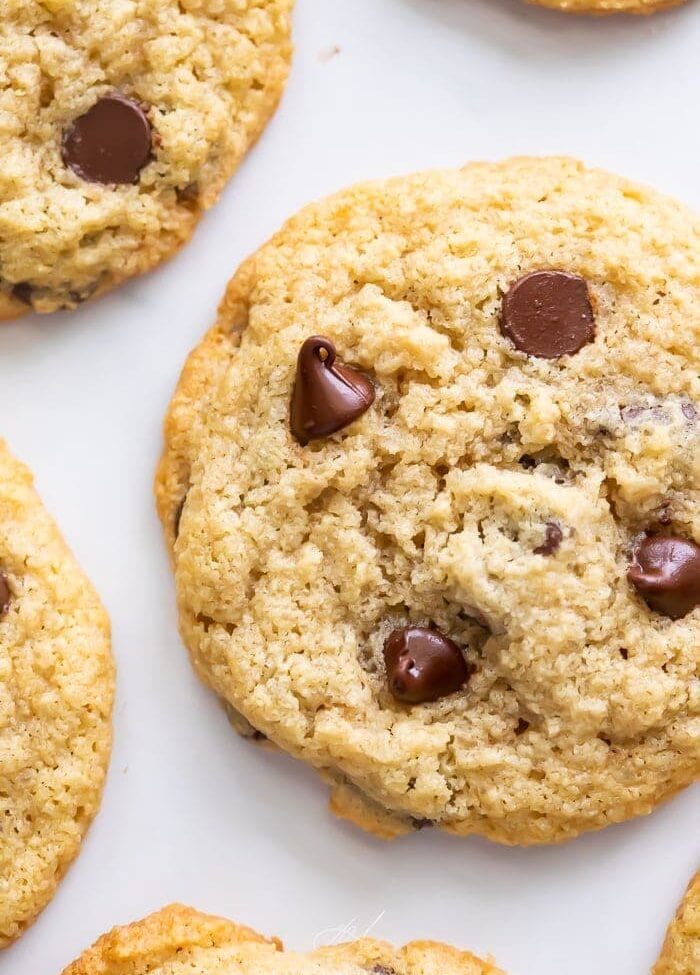 Close up of Almond flour chocolate chip cookies