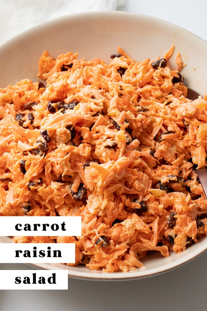 Pinterest graphic for carrot raisin salad
