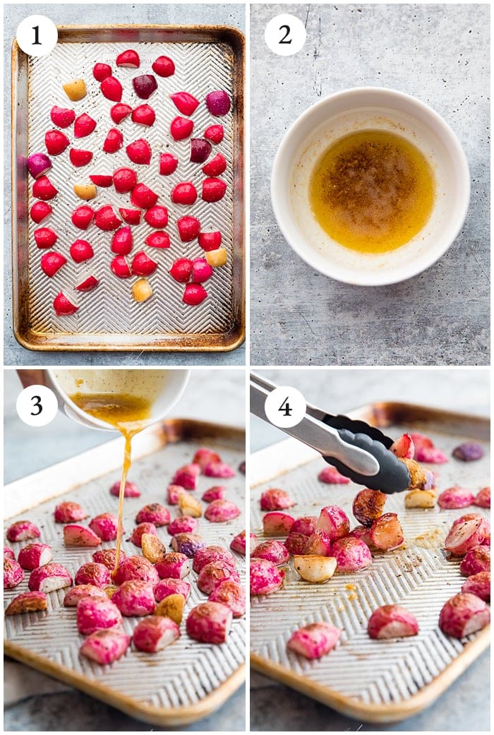 Roasted radishes with brown butter instructions graphic