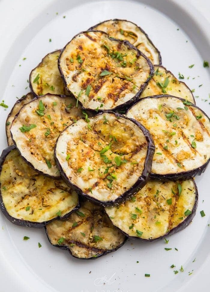 A plate of grilled eggplant