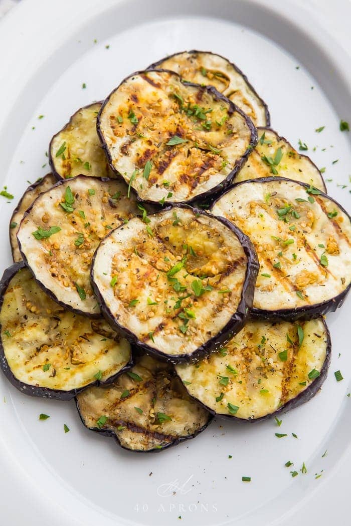 A plate of grilled eggplant