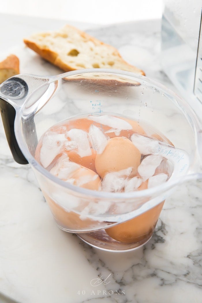 Sous vide eggs in an ice bath