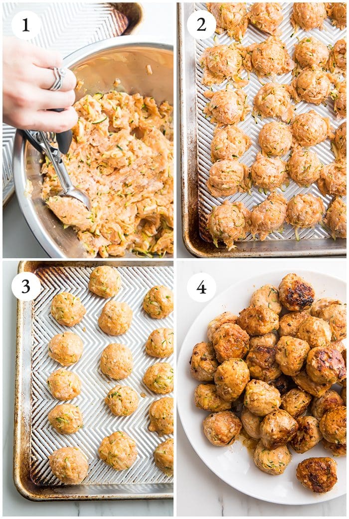 Process shots of how to make the meatballs