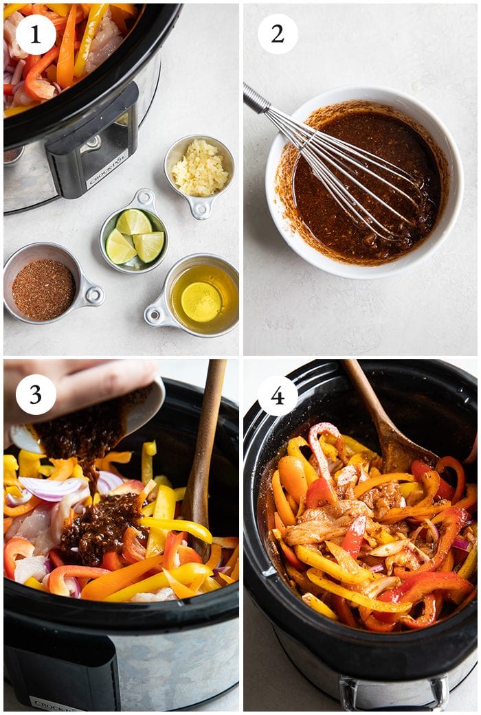 Four process shots of how to make the dish