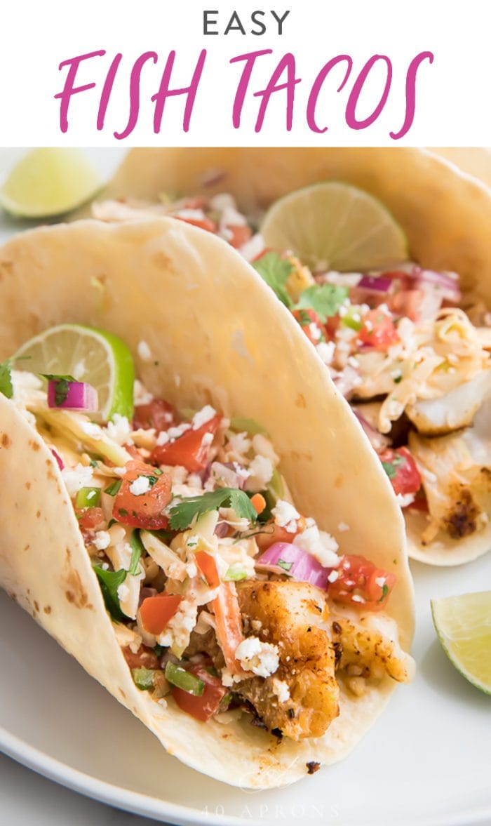 Pinterest image. An easy fish taco with text overlay