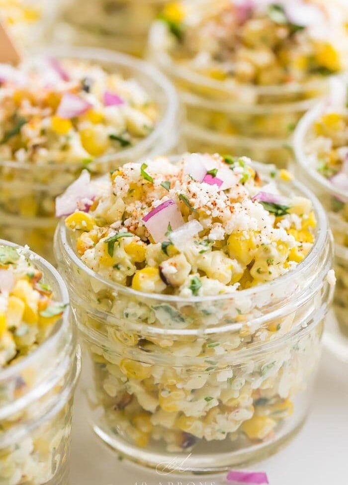 Jars of Mexican street corn salad