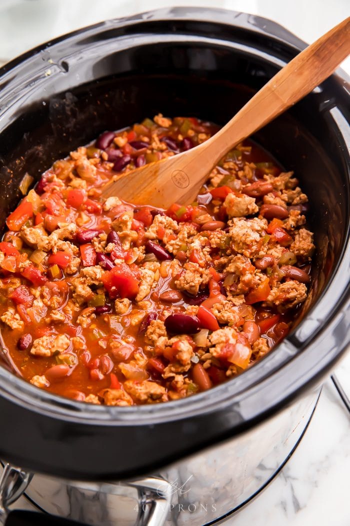 Turkey chili in a slow cooker