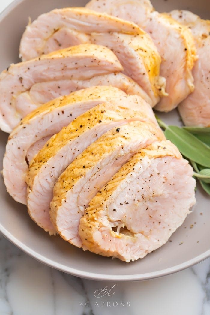 Close up of sliced sous vide turkey breast
