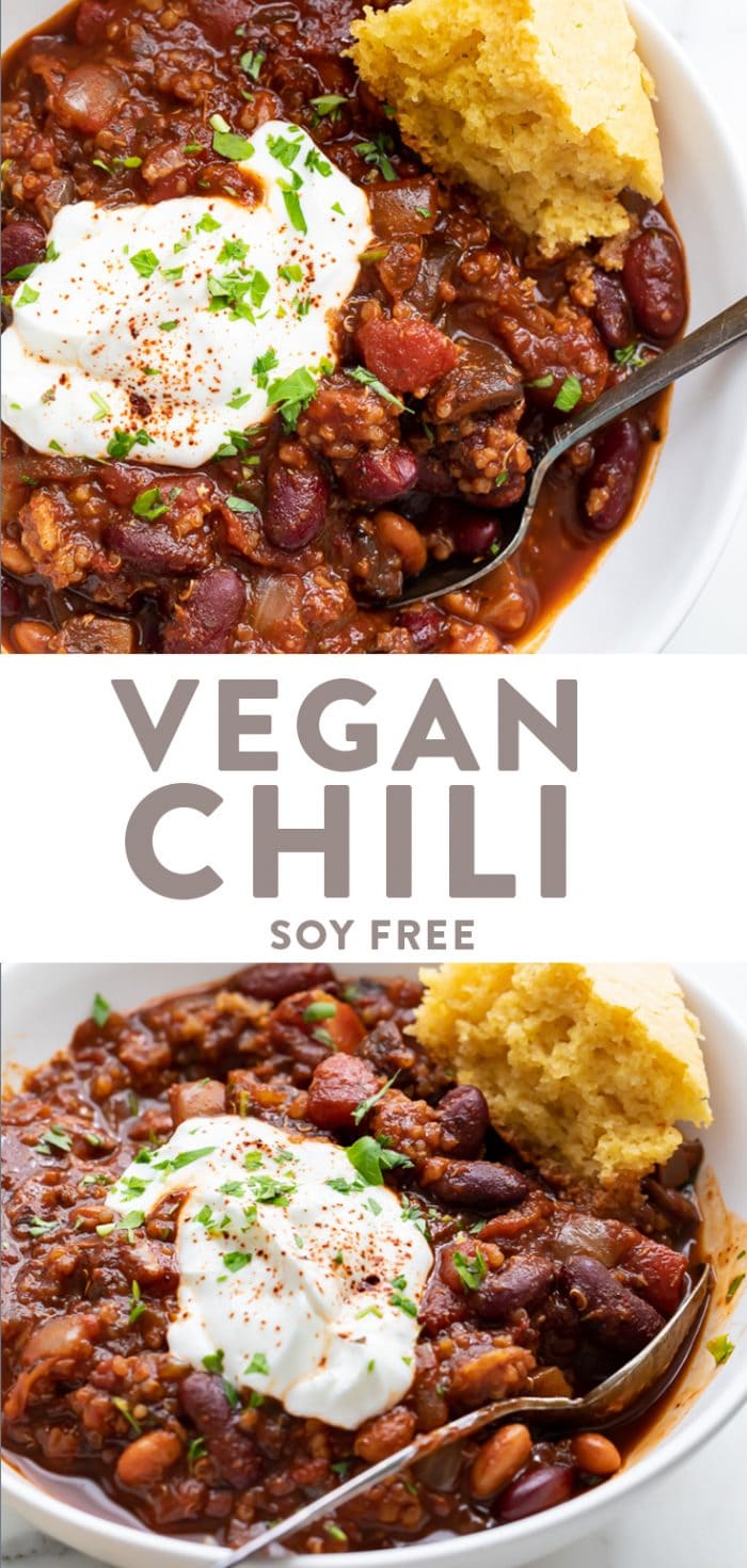 Vegan chili Pinterest graphic
