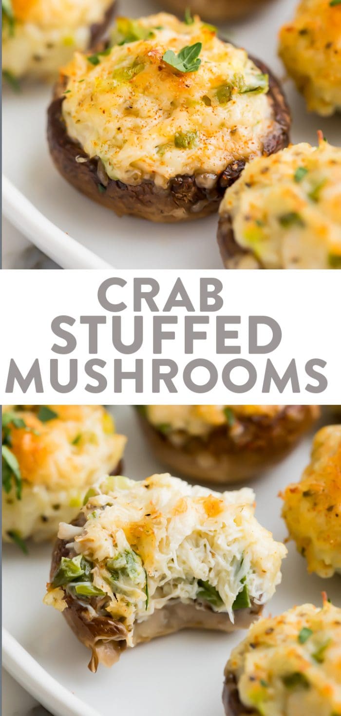 Crab stuffed mushrooms Pinterest graphic