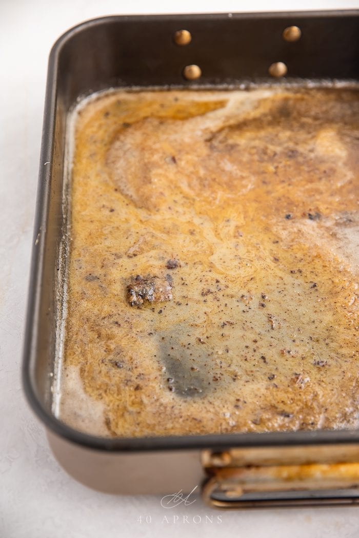 Gravy in a roasting pan