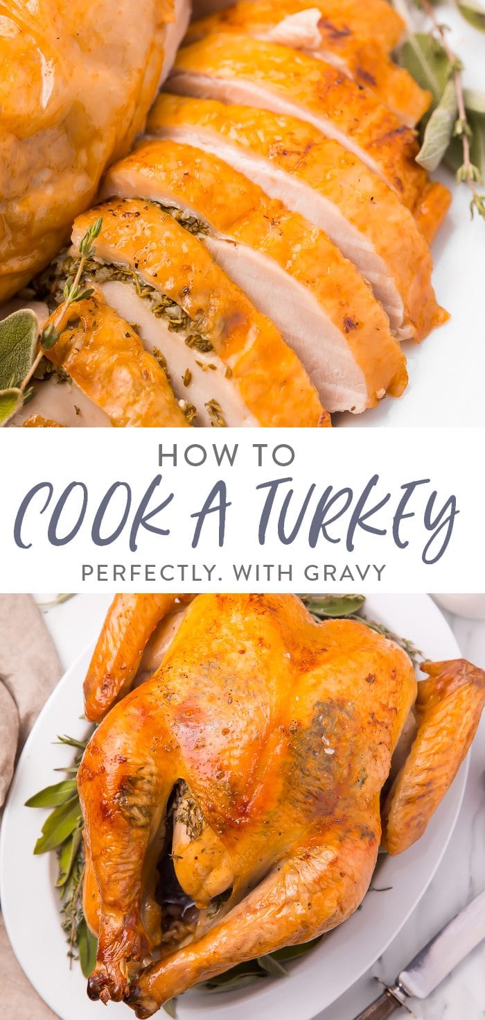How to cook a turkey and make gravy Pinterest graphic