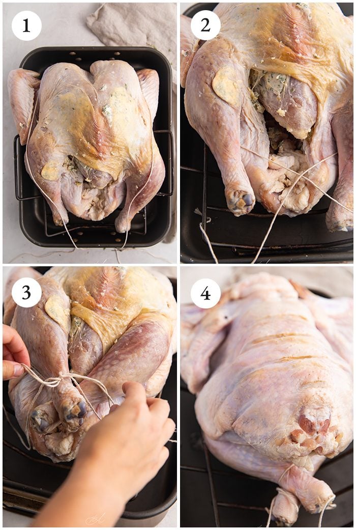 Process shots to show how to truss a turkey