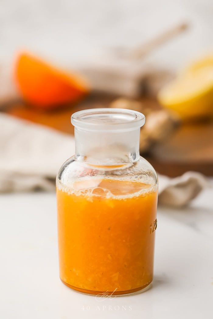 An immunity boosting drink in a glass bottle