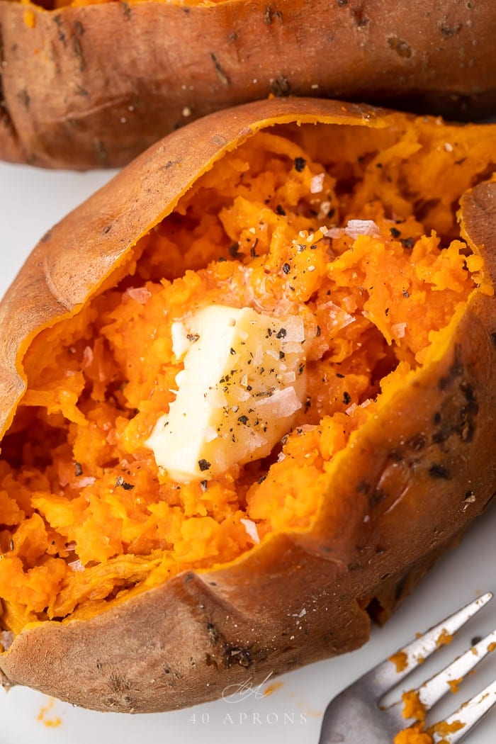 Close up of the inside of an instant pot sweet potato