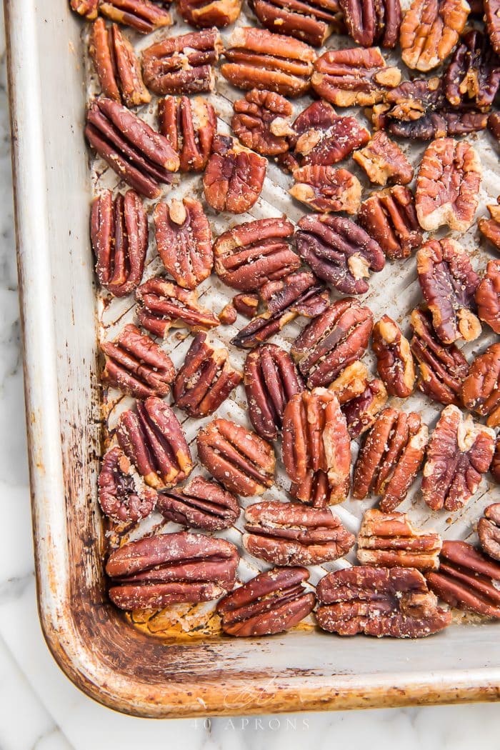 Pecans on a sheet pan