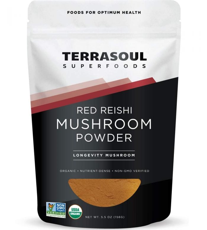 a bag of Terrasoul Superfoods Red Reishi Mushroom Powder