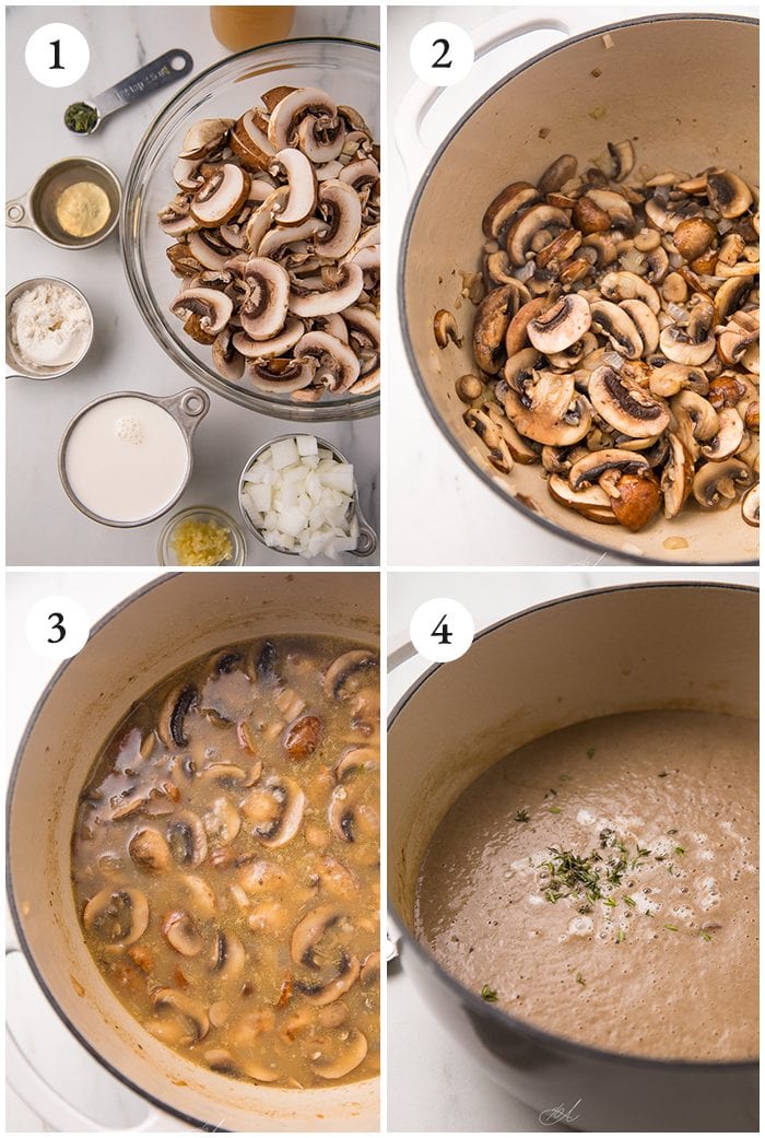 Four process shots to show how to make the soup