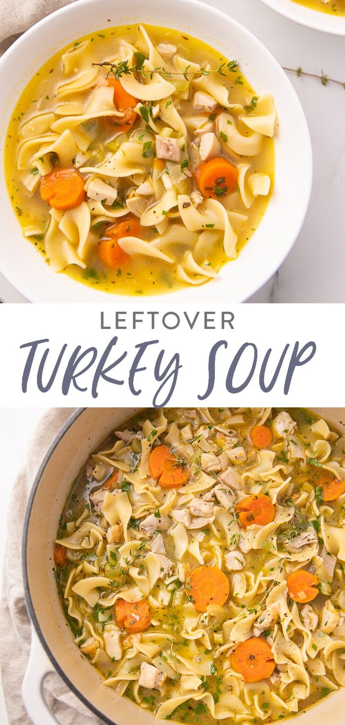 Leftover turkey soup Pinterest graphic