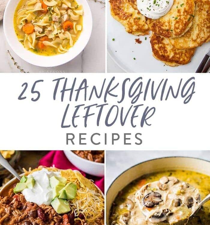 Collage of four Thanksgiving leftover recipes with text