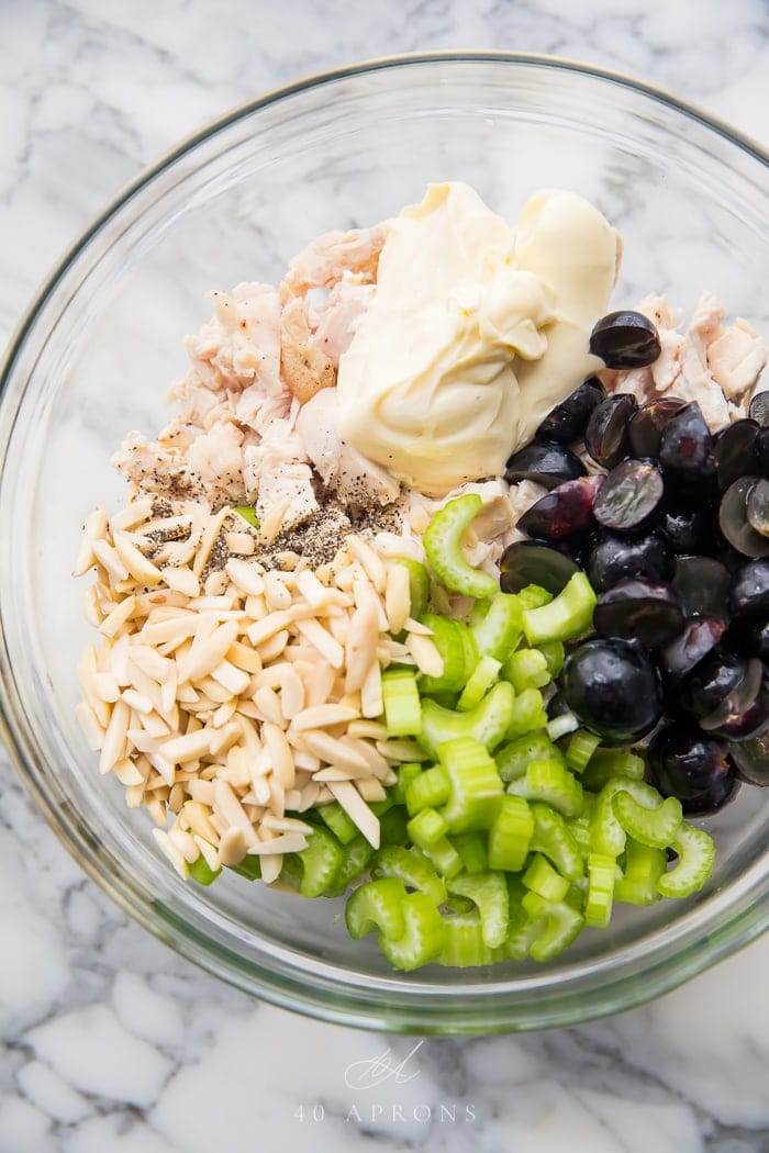 Ingredients for the salad in a glass bowl