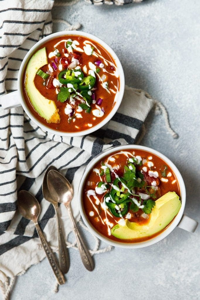 Whole30 taco soup served in a white bowl