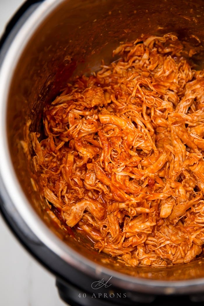 The shredded bbq chicken in an instant pot