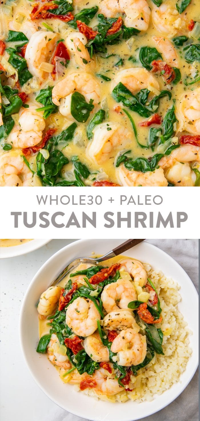 Tuscan Shrimp (Whole30, Paleo) Pinterest graphic