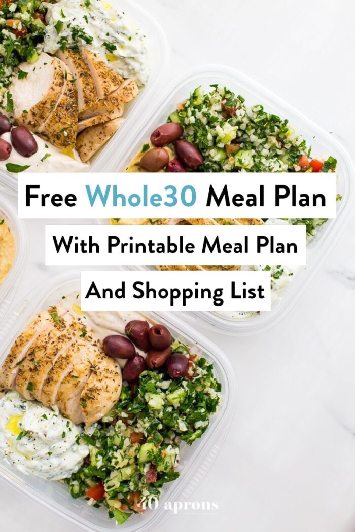 Image that says Free Whole30 Meal Plan with Printable Meal Plan and Shopping List