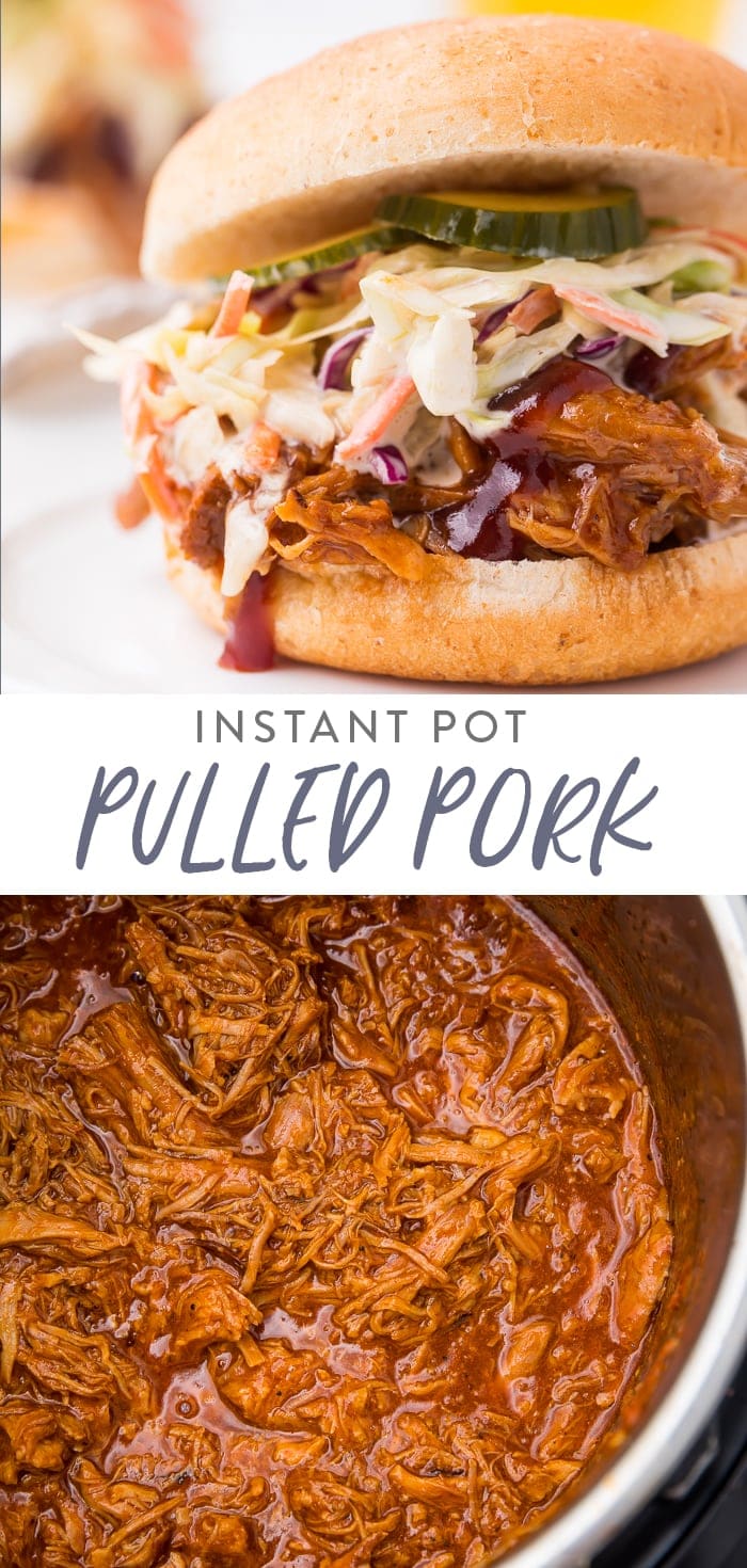 pinterest image of instant pot pulled pork with barbecue sauce.