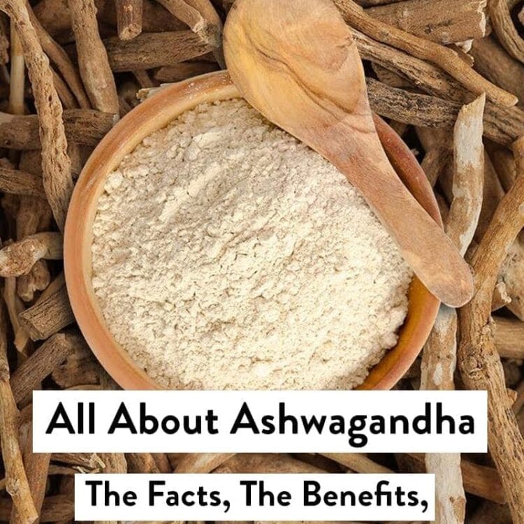 Ashwagandha roots and powder in a spoon