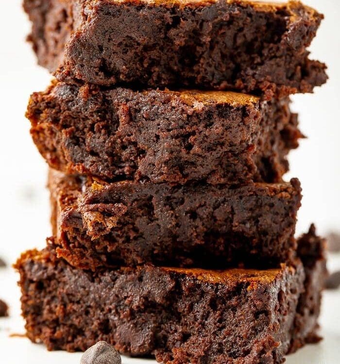 Stack of four delicious black bean brownies