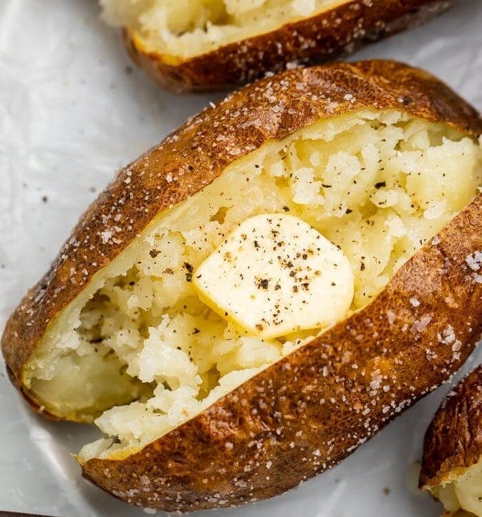 Air fried baked potatoes with butter