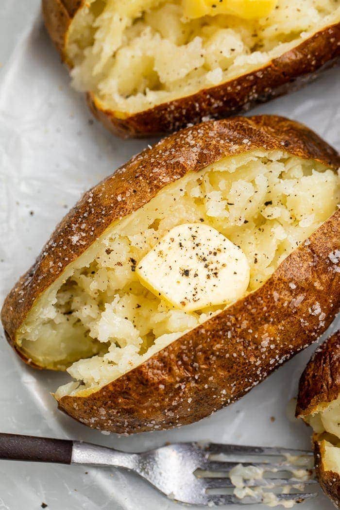 Air fried baked potatoes with butter